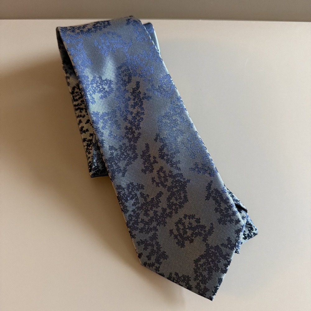 Calvin Klein Blue Floral Botanical Men's Neck Tie 100% Silk Modern Designer